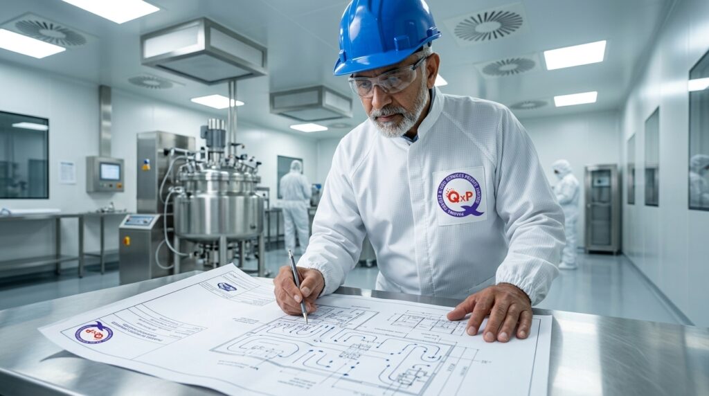 consultant reviewing blueprints